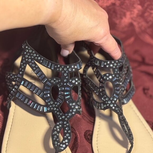 JustFab Ettie Sandal Black Gladiator Style Lots of Bling! Size 7.5 - Picture 2 of 4